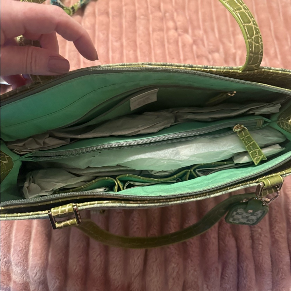 Liz ClaiborneGreen and white checked Geometric Tote - Picture 5 of 8